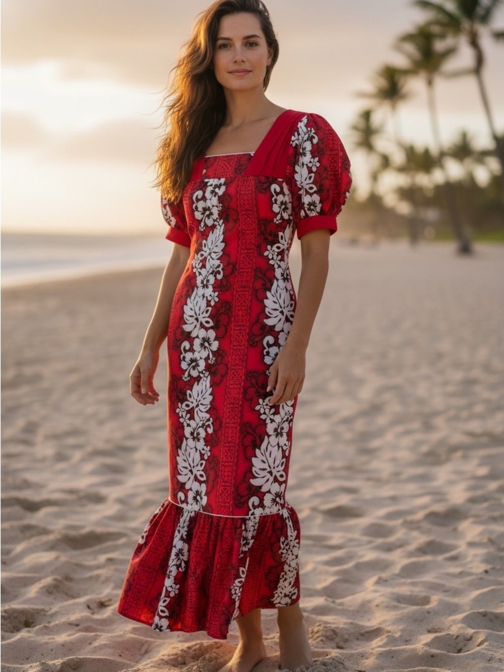 Lucky You Hawaii Red Floral Muumuu Dress S